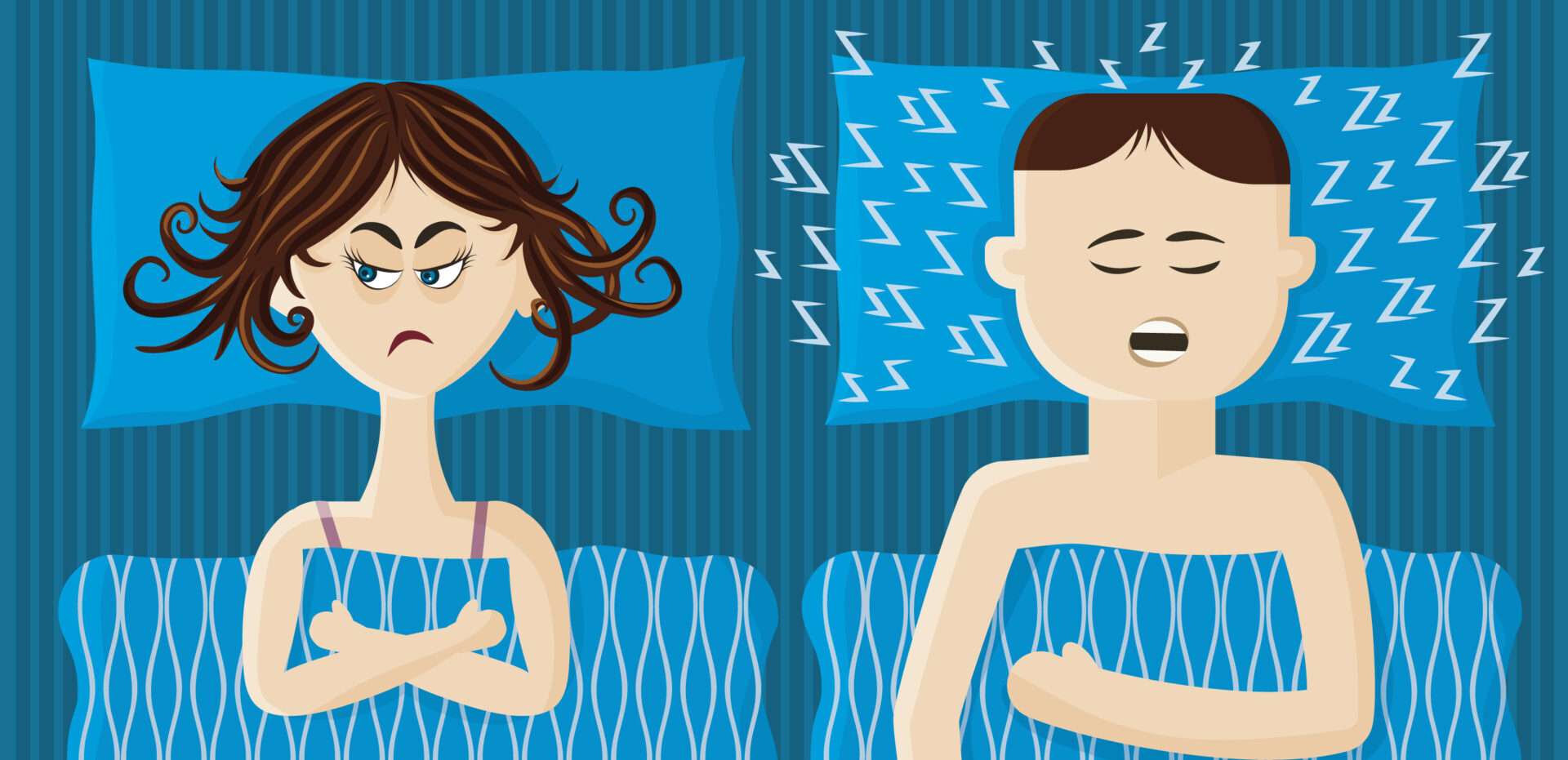 ベッドで寝ている男性と女性。 （英語）