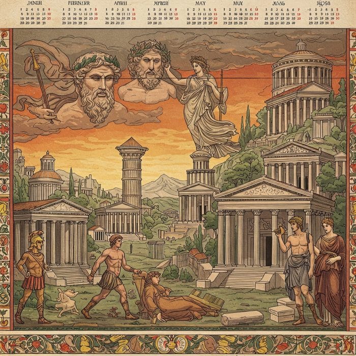 ローマ神話の神ヤヌスや皇帝アウグストゥスのイラスト