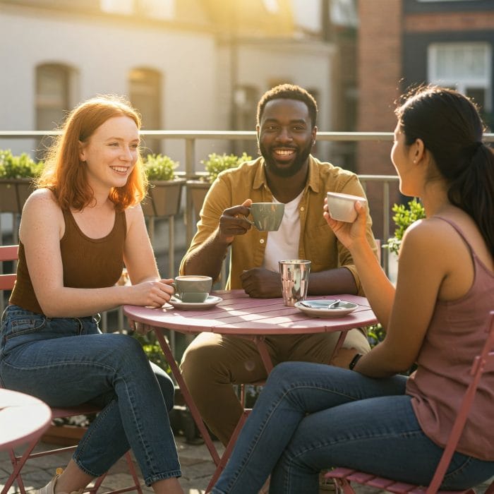 カフェで友人同士が楽しそうに話している様子