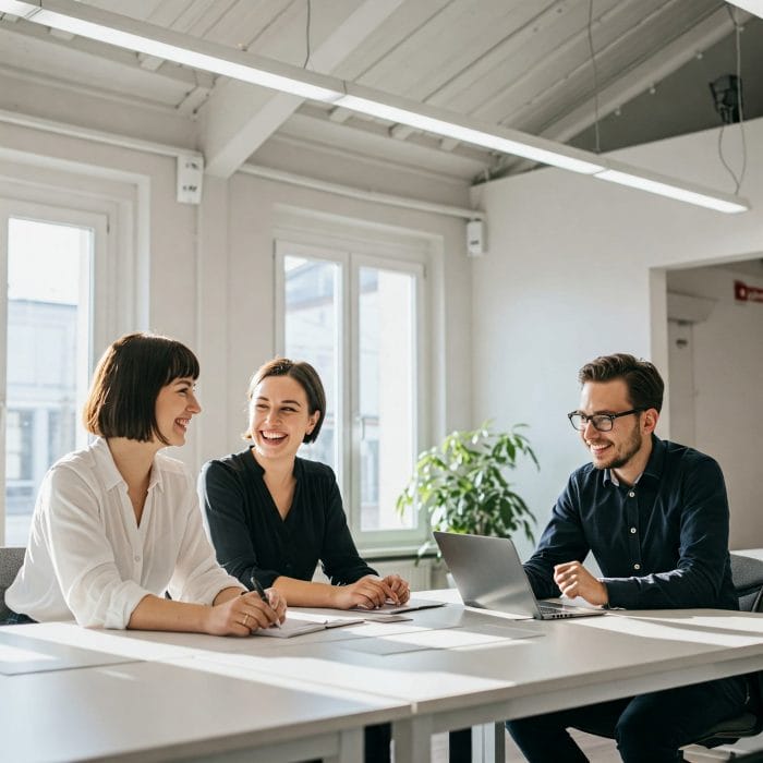 カジュアルなオフィスでの同僚との会話
