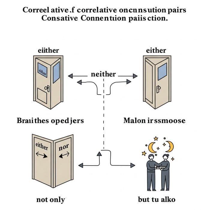 天秤や二つのドアなどでペアを示すイラスト