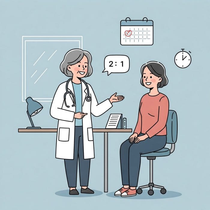 医師と患者が話している予約シーンのイラスト