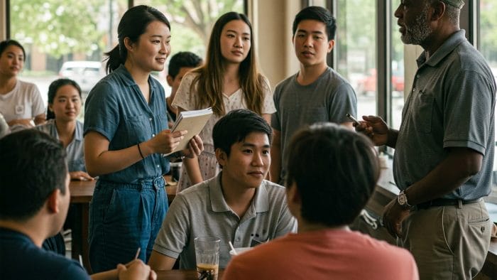 様々な場面で丁寧に許可や依頼をする人々