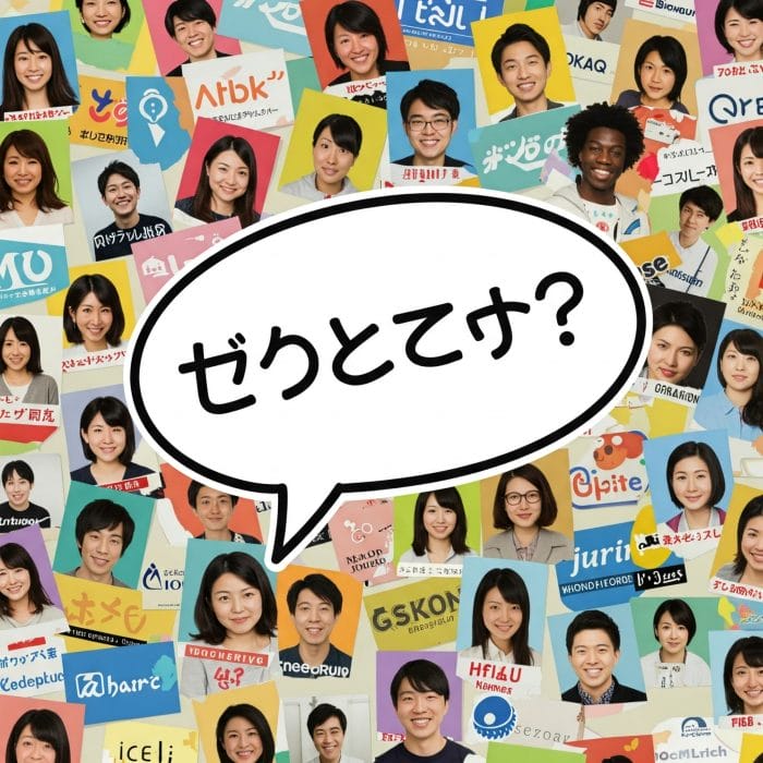 オンライン英会話スクールのロゴや講師の写真が貼られたホワイトボード。「あなたに最適のスクールは?」の文字。