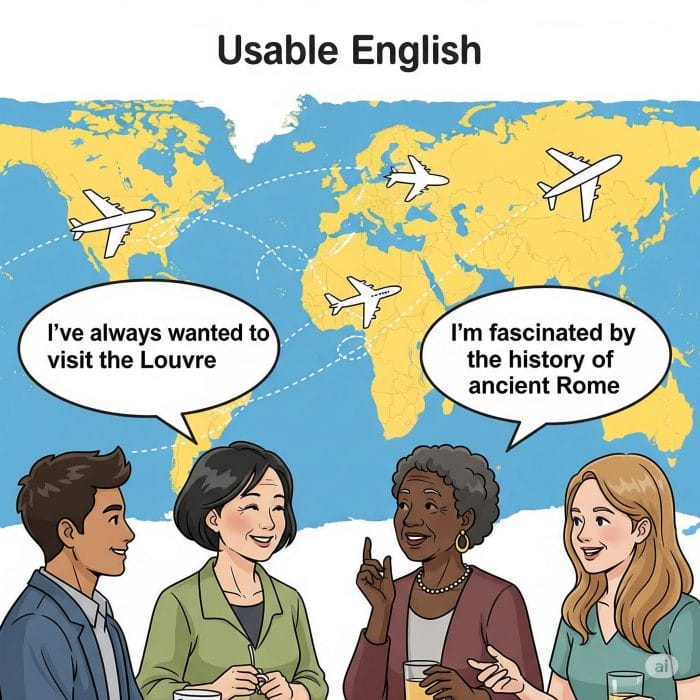 様々な国籍の人々が英語で会話しているイラスト
