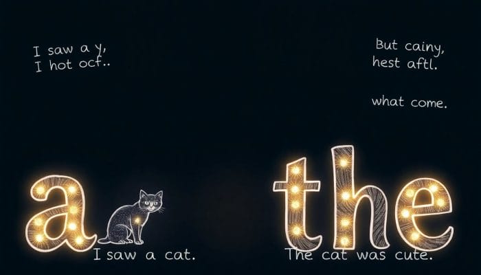 電球のように光る a と the の文字と英語例文が描かれたメイン画像