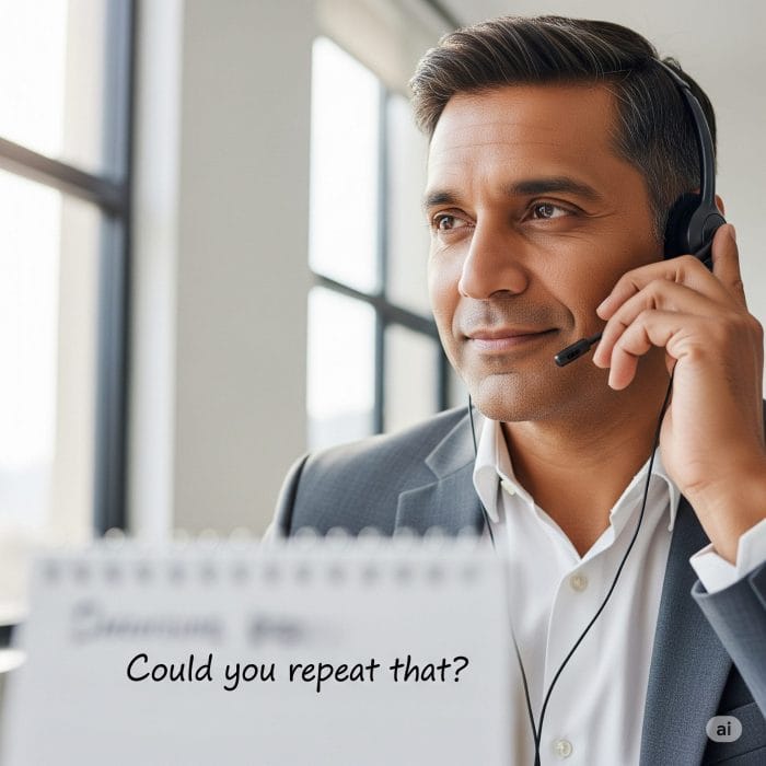 ヘッドセットをつけて自信を持って電話対応するビジネスパーソン