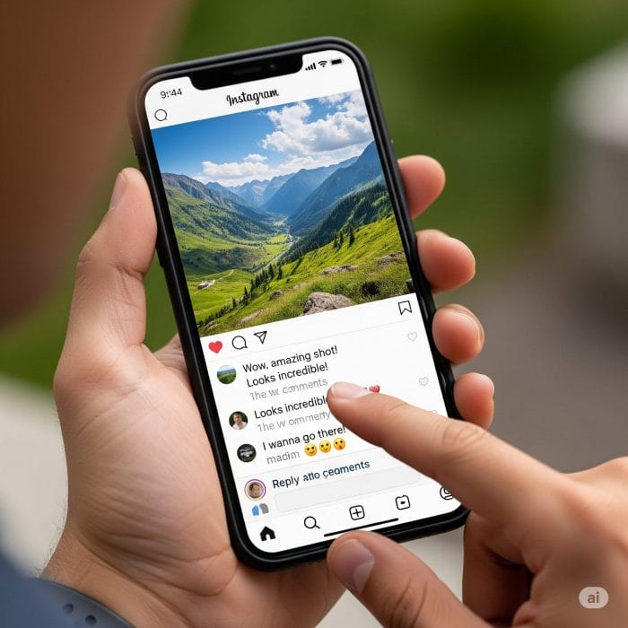 スマートフォンの画面に表示された英語のコメント欄