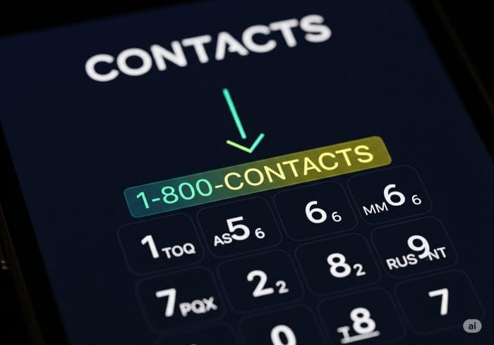 スマートフォンのテンキーで1-800-CONTACTSが単語と数字で示されているイラスト