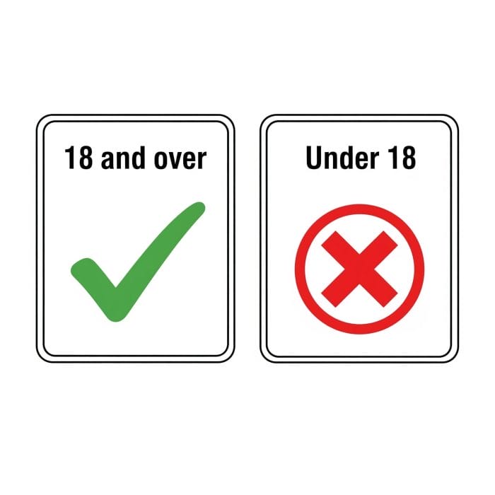 「18 and over」に緑のチェックマーク、「Under 18」に赤のバツ印が付いた比較インフォグラフィック。