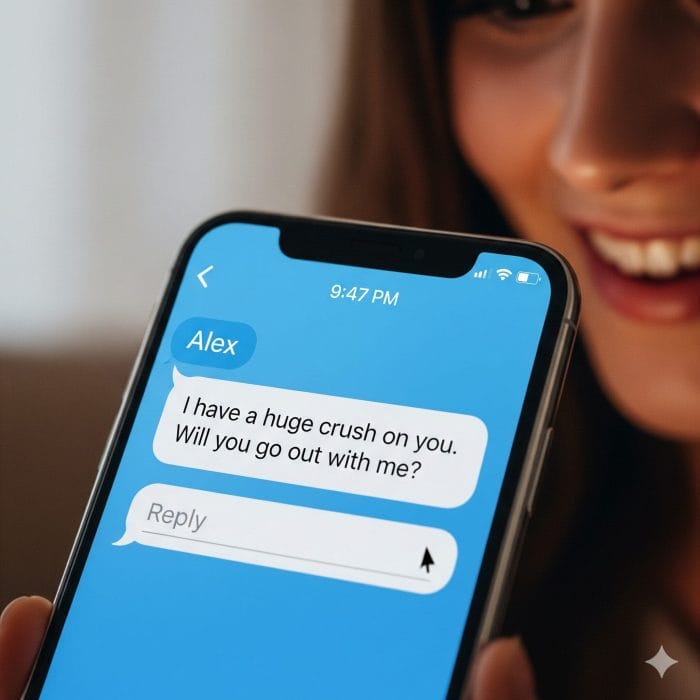 「付き合ってくれませんか？」というメッセージが表示されたスマートフォンの画面
