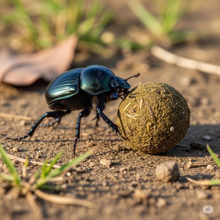 フンを懸命に転がすフンコロガシのクローズアップ写真。この小さな昆虫がオーストラリアの環境問題を解決した。